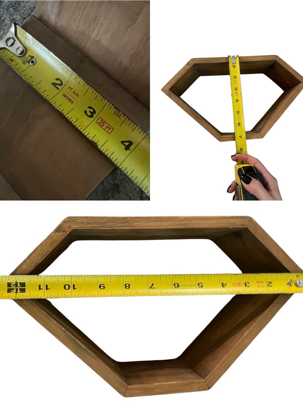 Set of 4 Solid Wood Diamond Wall Shelves | Mid-Century / Boho Decor - Picture 2 of 4